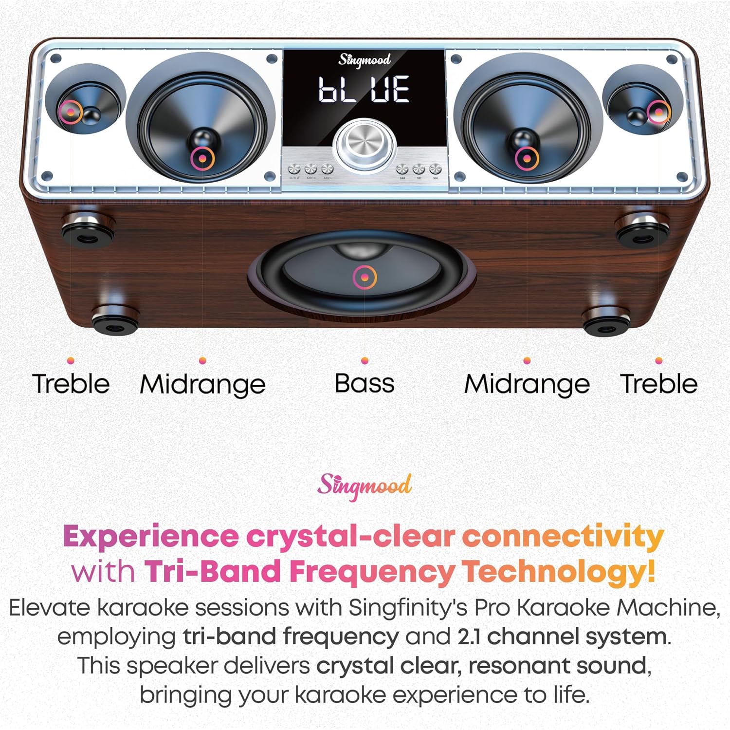 Karaoke Machine with 2 UHF Mic Subwoofer Home Theater Audio Sound Bar Support Optical/Bluetooth/AUX/USB/PC Wooden Karaoke Singing Machine for TV, Home, Karaoke, Singing Party, Christmas (S-73) - Image 5