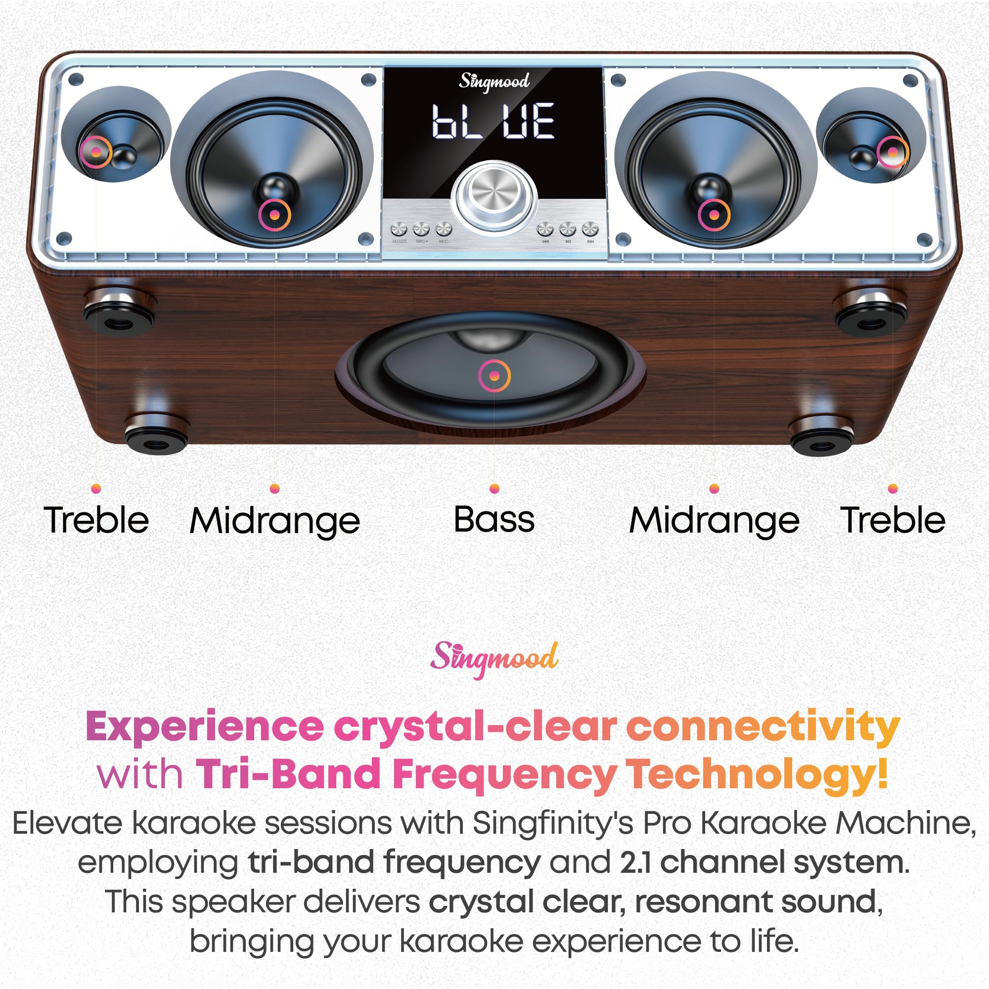 Karaoke Machine with 2 UHF Mic Subwoofer Home Theater Audio Sound Bar Support Optical/Bluetooth/AUX/USB/PC Wooden Karaoke Singing Machine for TV, Home, Karaoke, Singing Party, Christmas (S73)