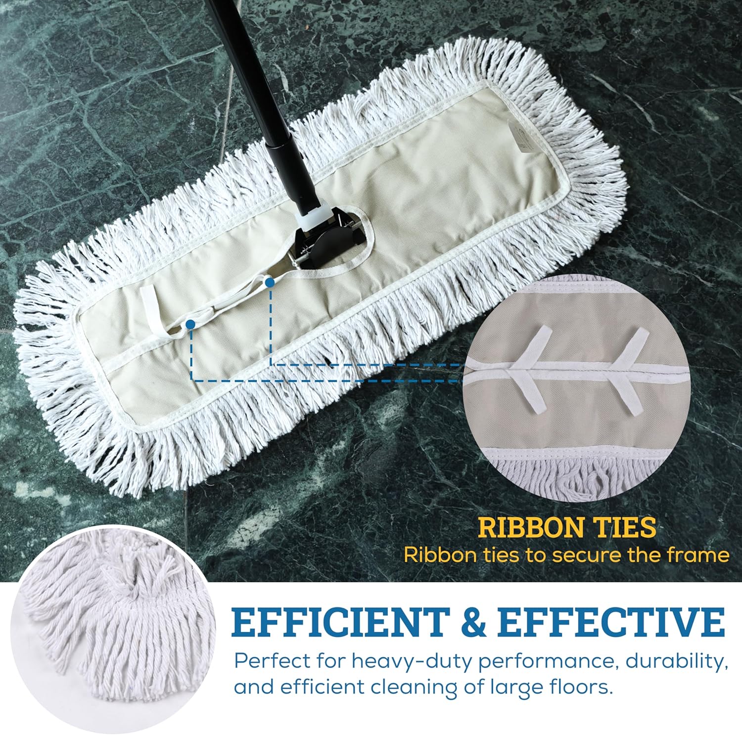 Kleen Handler 18" Commercial Dust Mop Replacement Heads, 12 Pack Industrial Cut End Dust Mop Pads, Washable Blended Flat Mop Refills for Floor Cleaning, White