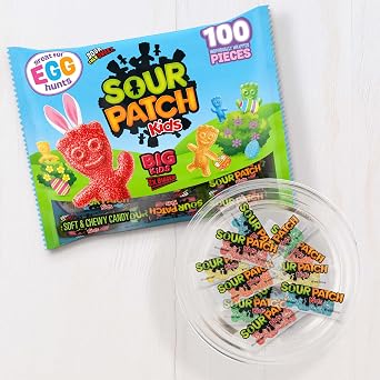 Sour Patch Kids, Big Kids Individually Wrapped Soft and Chewy Candy, Easter Candy, Bulk Candy, 1 Bag, 100 Count