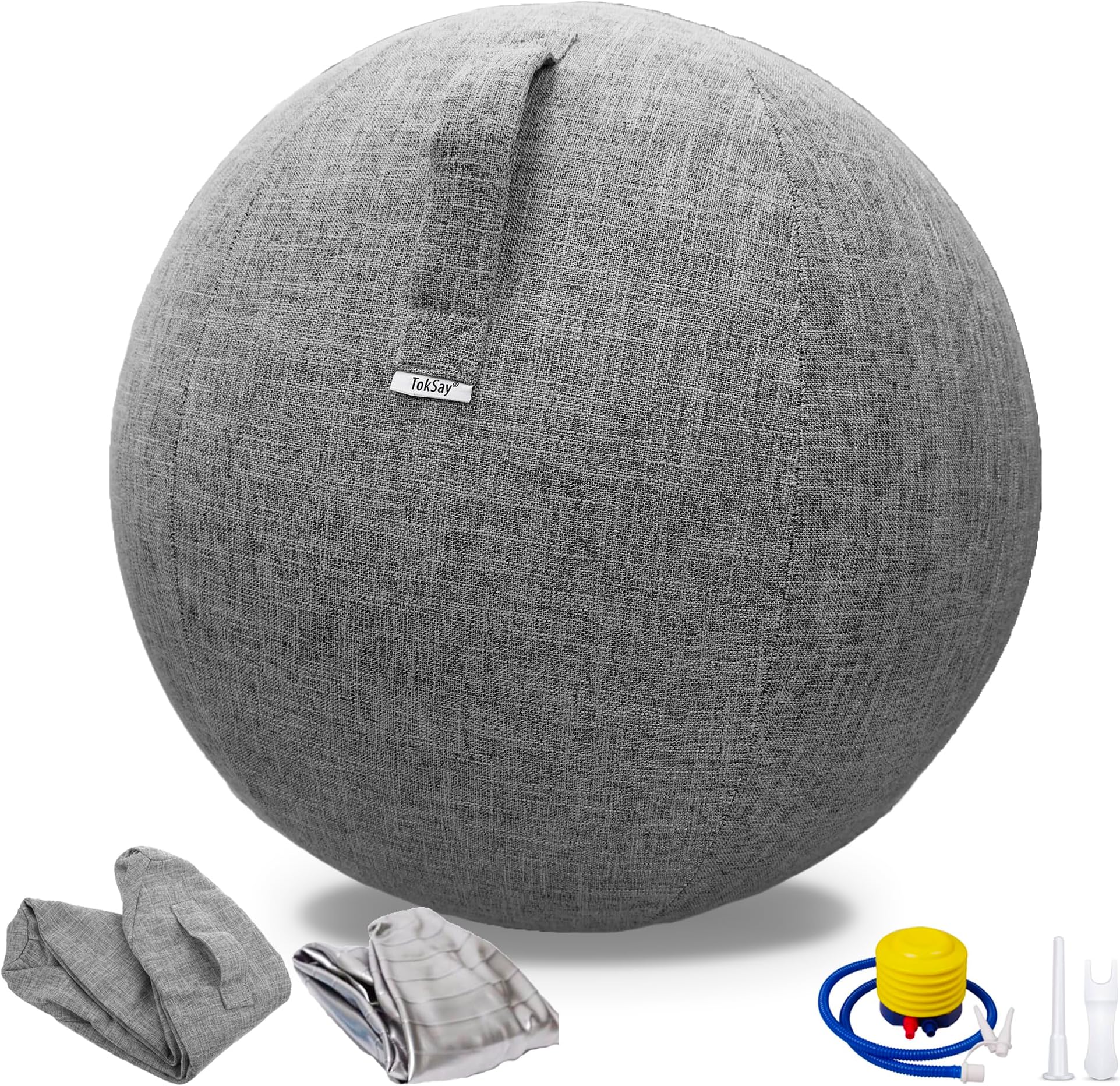 Exercise Ball Chair with Fabric Cover, 65CM Pilates Yoga Ball Chair for Home Office Desk, Pregnancy & Balance Ball Seat to Relieve Back Pain, Improve Posture