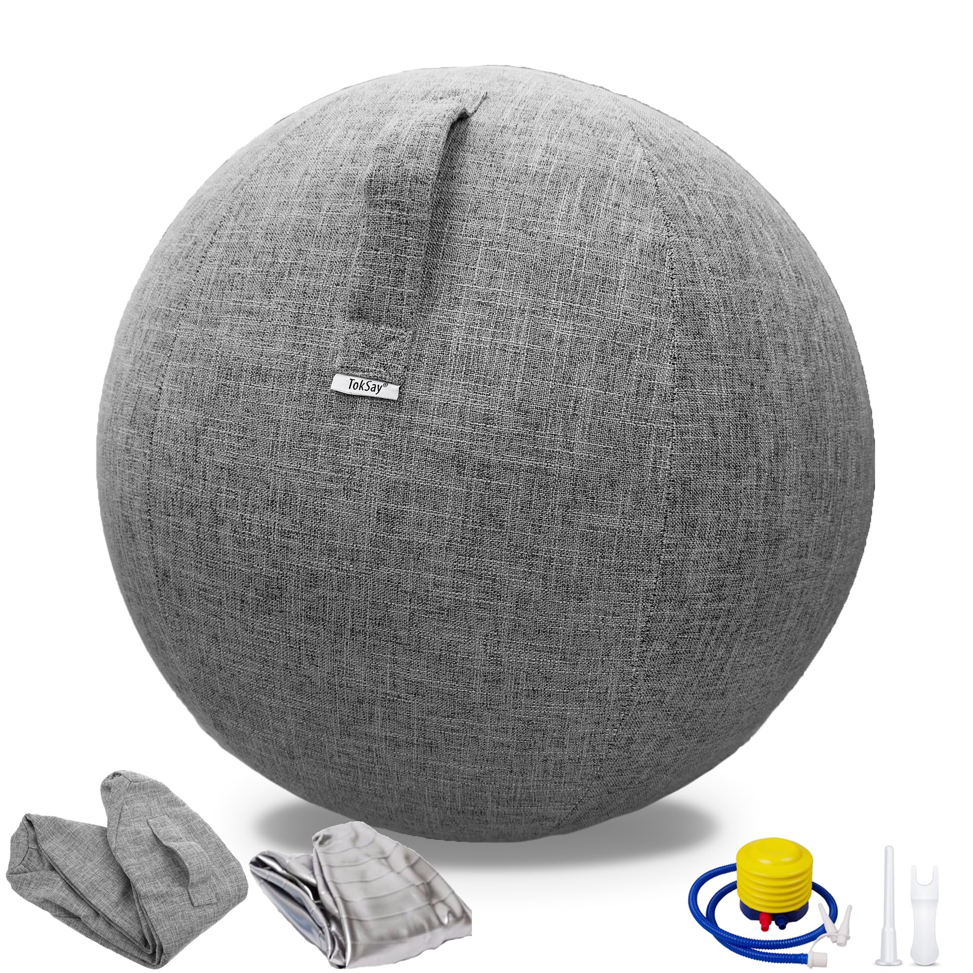 Exercise Ball Chair with Fabric Cover, 65CM Pilates Yoga Ball Chair for Home Office Desk, Pregnancy & Balance Ball Seat to Relieve Back Pain, Improve Posture