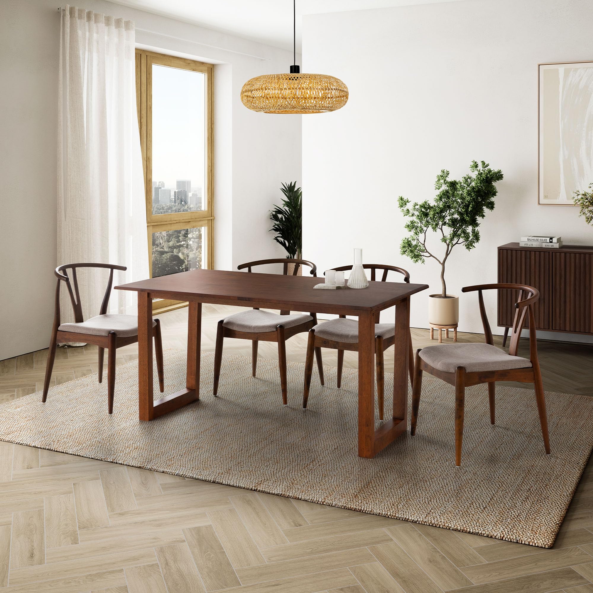 HOMN LIVING Mesa de Comedor Chipre 140x60 cm Color Nogal, Madera Maciza, 140 cm (Ancho) 60 cm (Profundo) 75 cm (Altura)