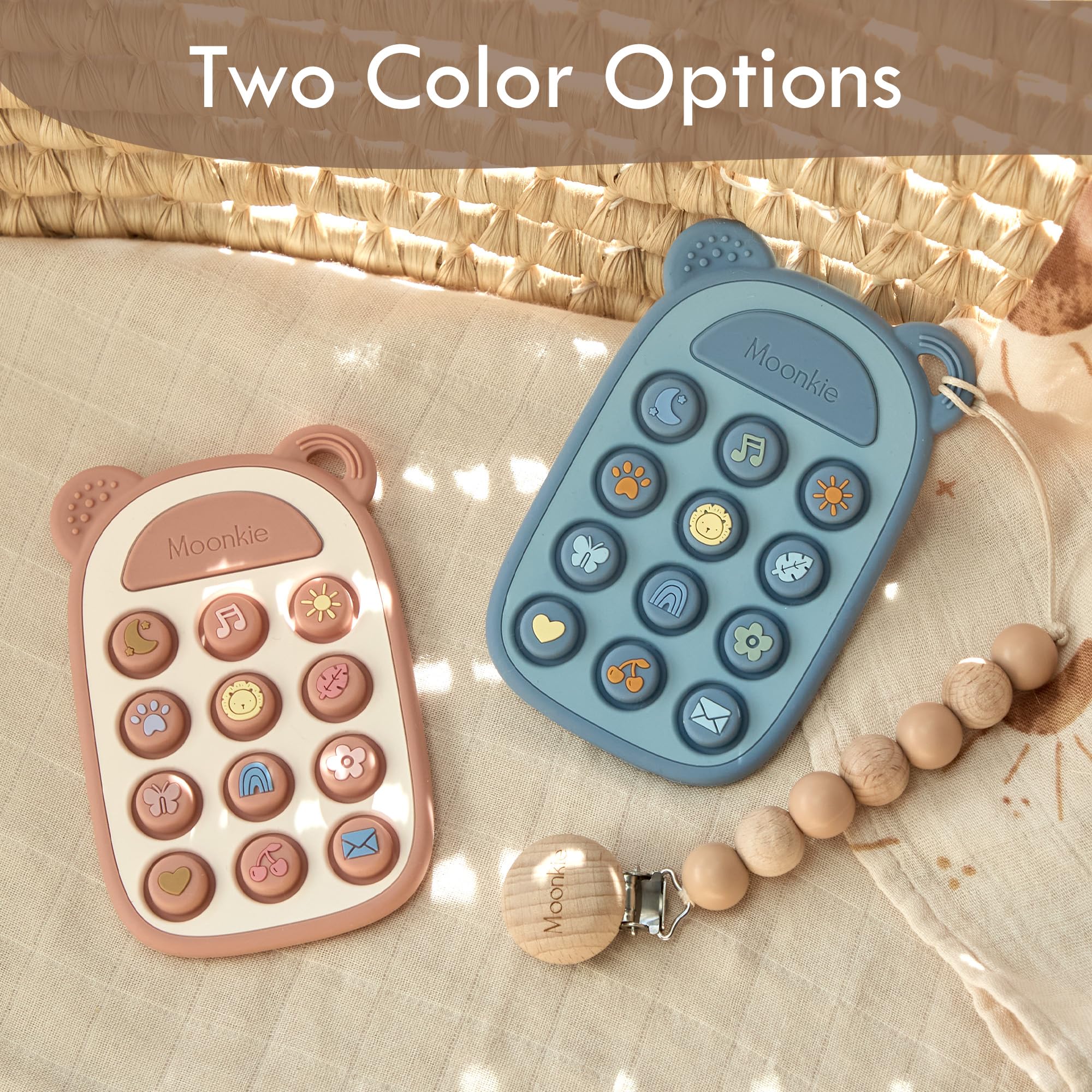 Moonkie Silikon Press Telefon Zahnen Puppe 3 Monate+| Weicher BPA-freier Beißring mit Ikone und Nummer Pop-Blasen | Ideales Geschenk für Jungen