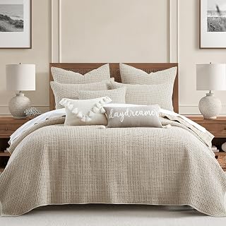 Levtex Home Mills Waffle King/Cal King Quilt Set (106x92in) with 2 Pillow Shams (36x20in) - Wheat - Cotton Waffle King Size Quilt Bedding Set - Lightweight, Soft, Pre-Washed
