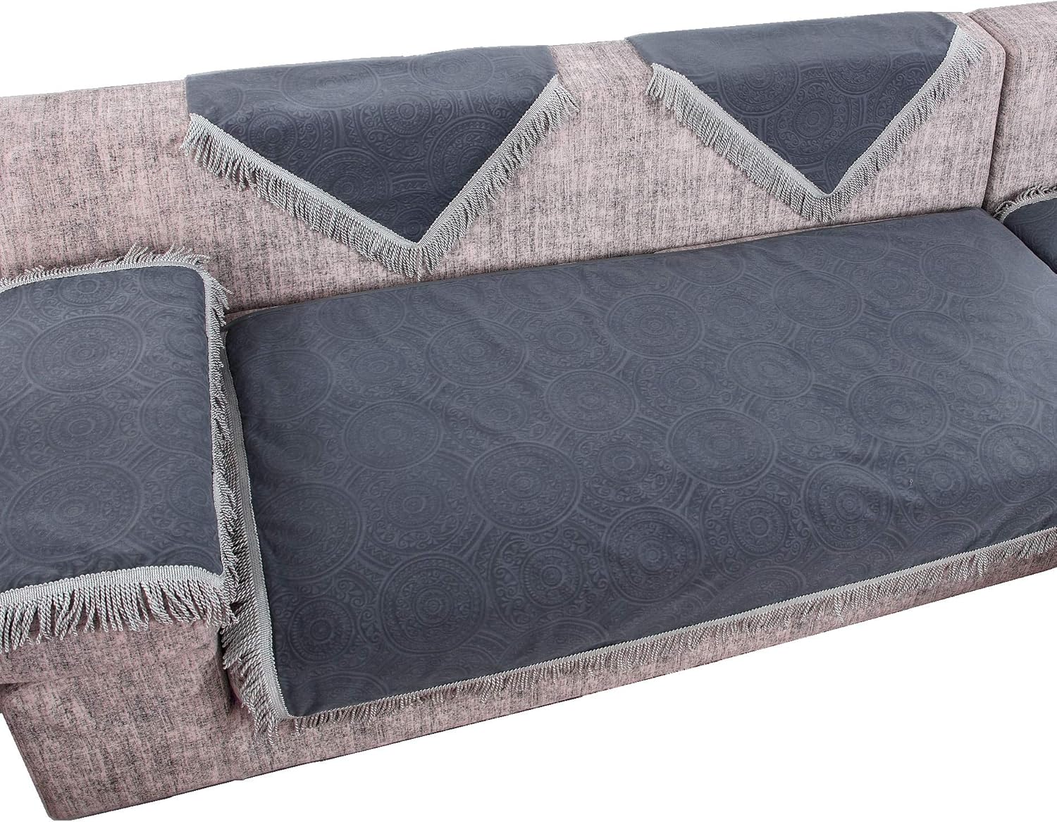 OctoRose Anti-Slip Sofa and Couch Slipcover, Furniturer Protector, Sectional Sofa Cover, Sofa Arm Covers, Flocking Brown or Flocking Grey Color Sofa Throw 1pc (FLK-Grey, 35x62)