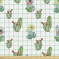 Vista 115 de Ambesonne Tela Geométrica por Yarda, Diseño Monocromo Patrón Abstracto de Líneas Continuas sobre Fondo Liso, Tela de Punto Elástico para Ropa