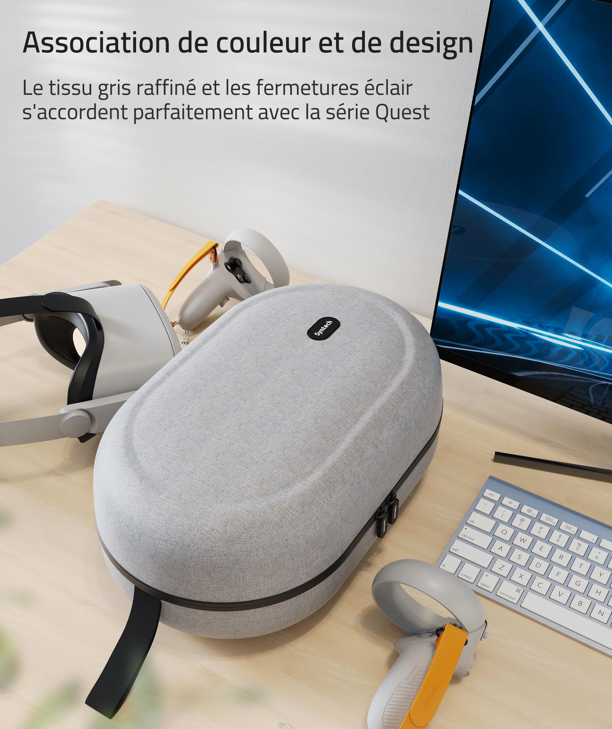 Syntech Étui de Grande Transport Rigide Housse Compatible avec Meta Quest 3S/Oculus Quest 3/2/Pro/Pico4 Accessoires VR Gaming Casque avec Elite Strap, Les Manettes Touch et VR, Grande