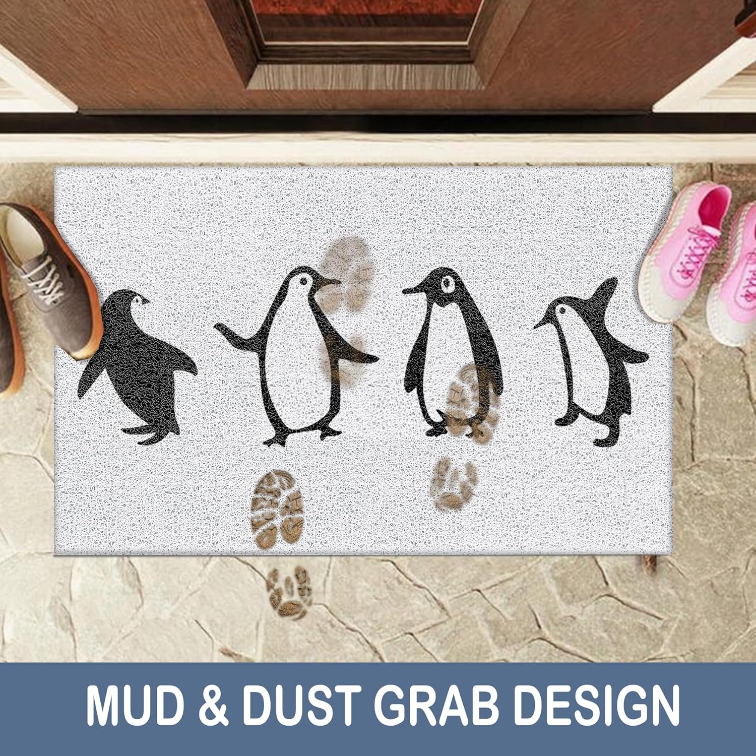 Penguin Door Mat,Penguin Lover Gifts for Women Men, Animal Lovers Gifts Doormat Non-Slip for Front Door Porch Indoor Outside Entrance Entryway, Black and White Welcome Mat, 17x30 Inch