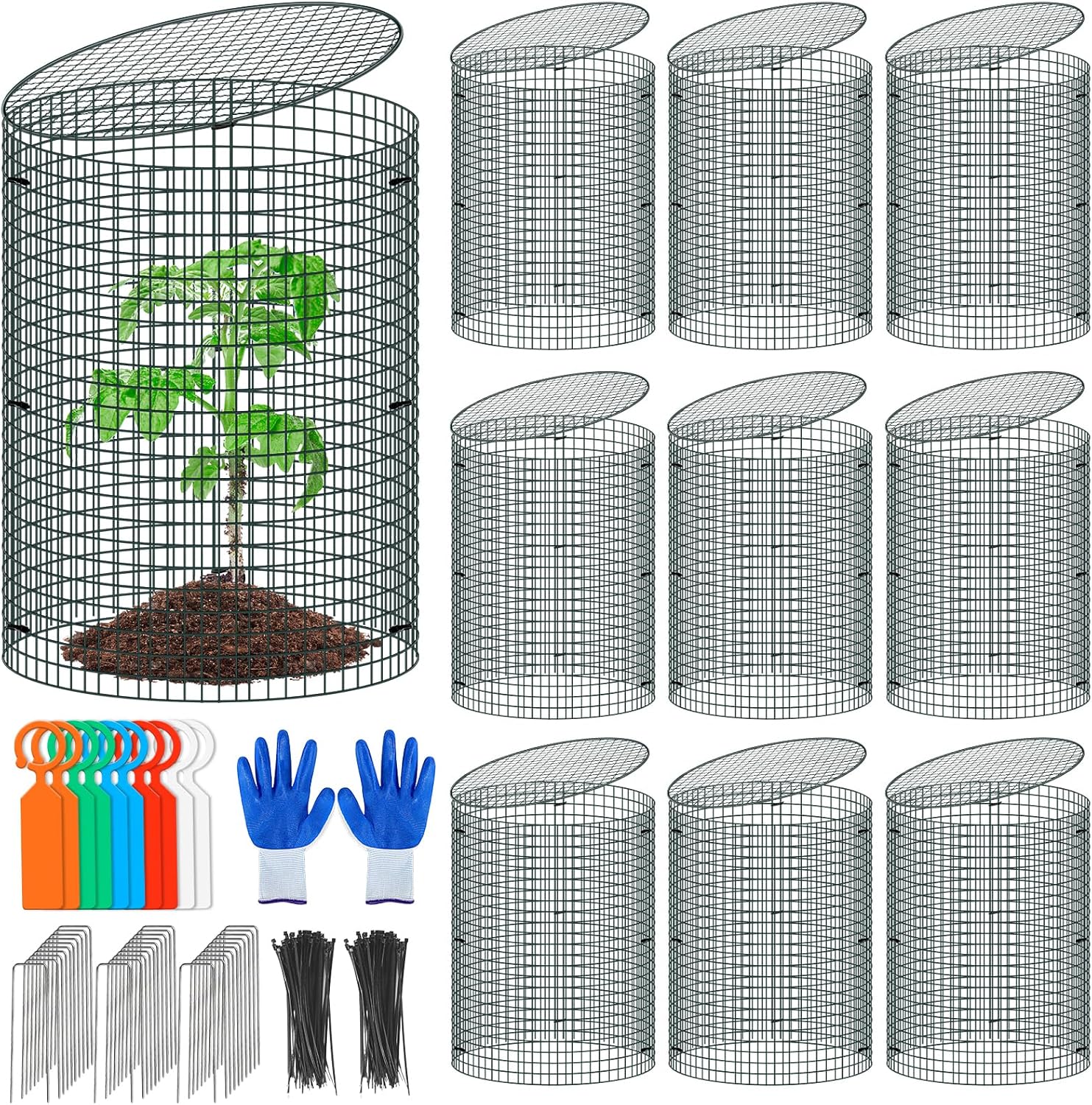 10 Pack Wire Plant Protector with Cover, 16"x12" Detachable Metal Plant Protectors Mesh, Garden Plant Protectors for Shrubs Flowers Vegetables to Keep Rabbit & Chicken Animals Out