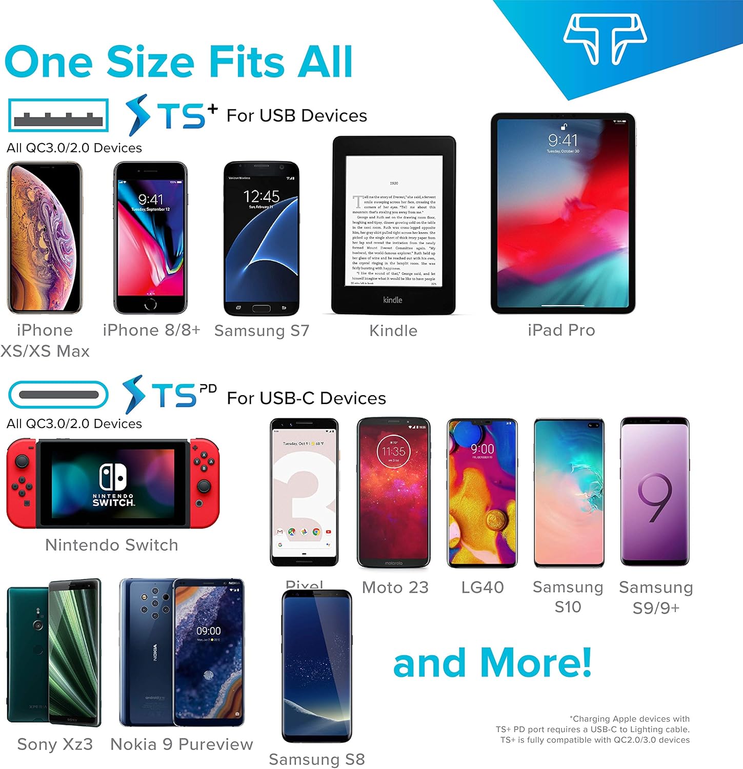 Diagram showing various devices compatible with Techsmarter Power Bank