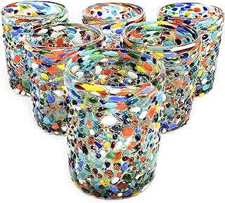 Confetti Rocks 10 oz Tumbler Glasses (set of 6) Mexican Handmade Multicolor Glassware, Recycled Glass, Lead-free, Toxin-Free (Tumbler)