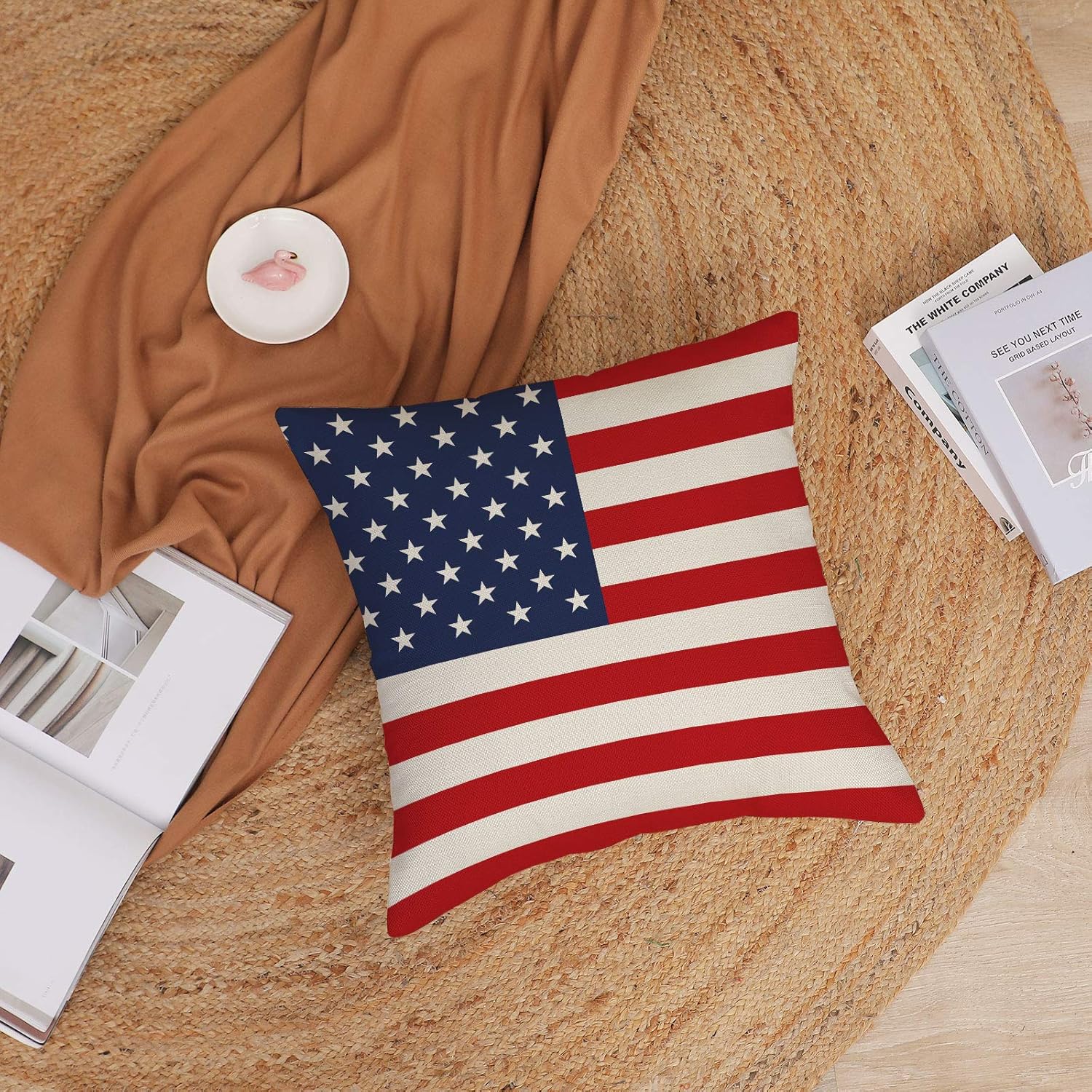 YeeJu Set of 4 Patriotic Throw Pillow Covers 24x24 4th of July Pillow Covers American Flag Fourth of July Memorial Day Independence Day Red White Blue Veteran Pillow Cases for Home Outdoor Decoration