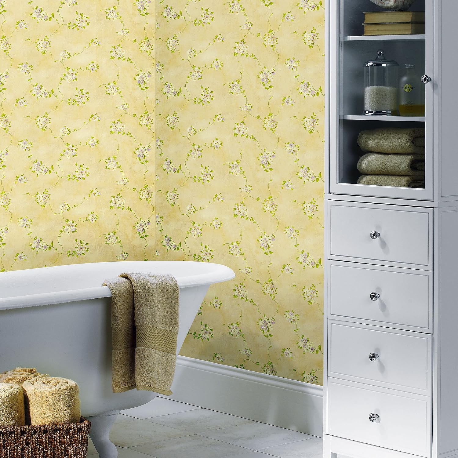 Brewster Home Fashions 403-49275 Cottage Living Misty Floral Wallpaper, 20.5-Inch by 396-Inch, Pink