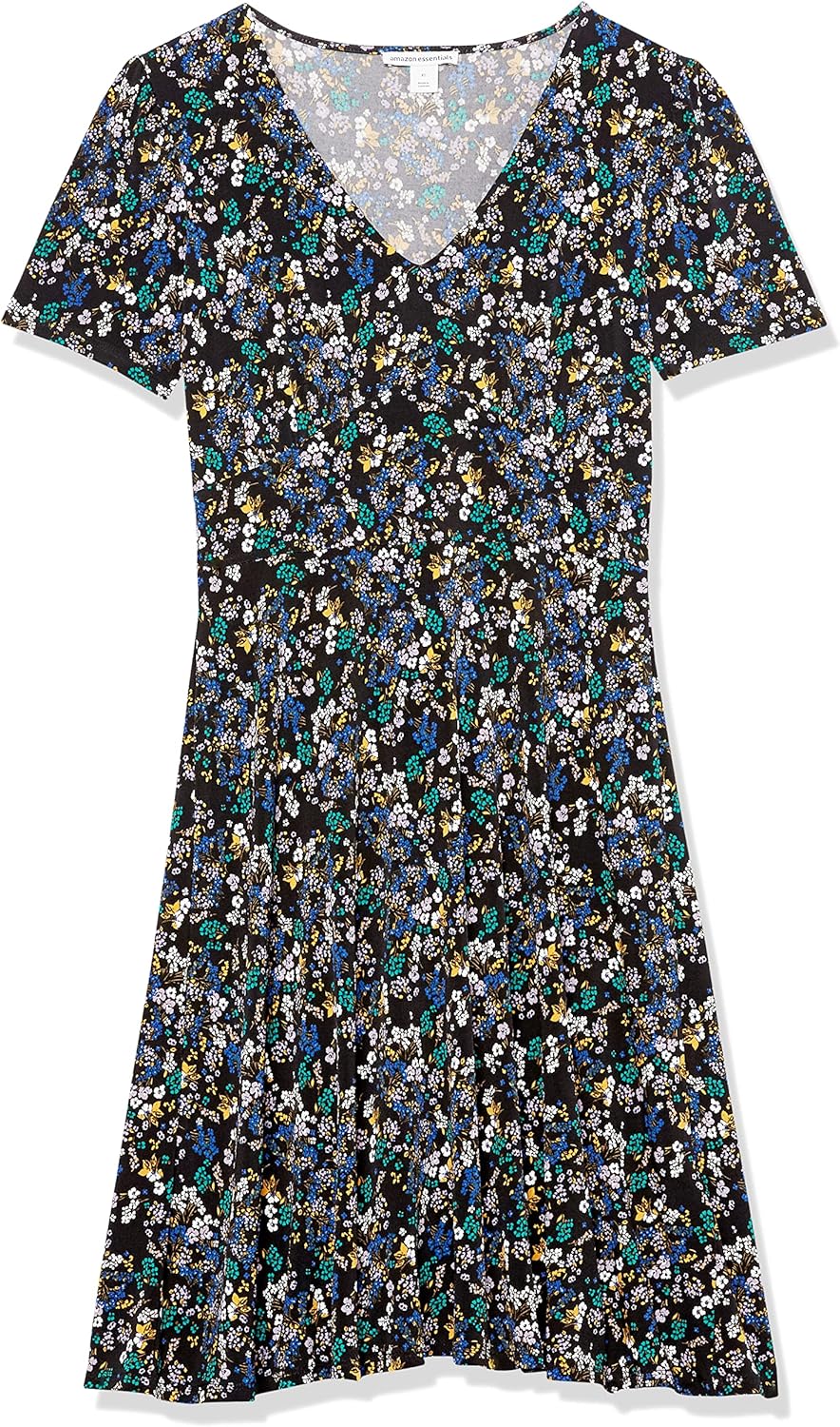 Amazon Essentials Women's Short Sleeve V-Neck Gathered Fit and Flare Dress - Image 6