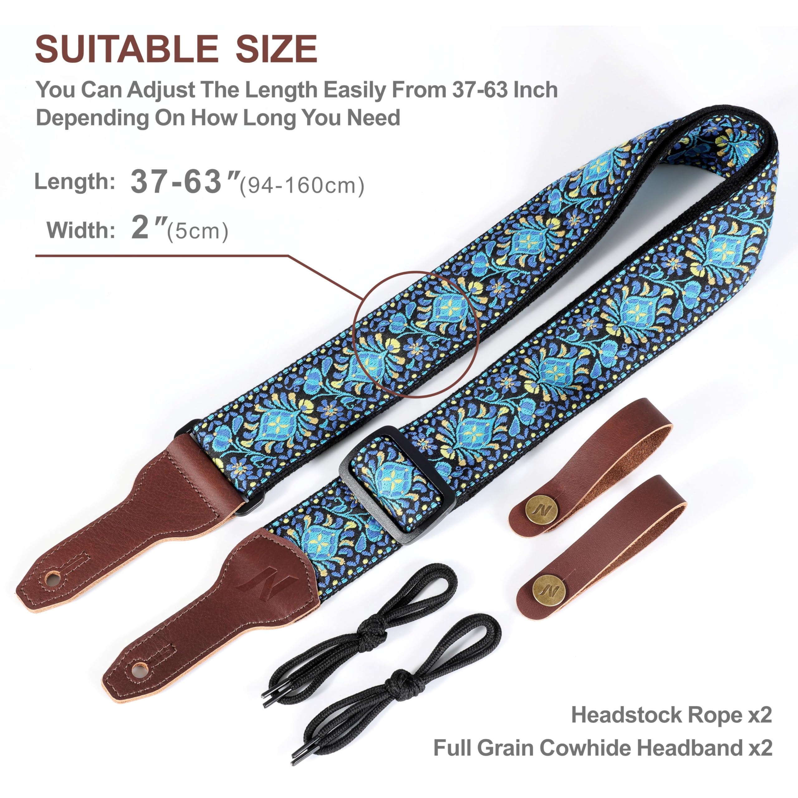 Nefelibata Banjo-Gurt, 5,1 cm breit, Vollnarbenrindsleder, Gitarrengurt