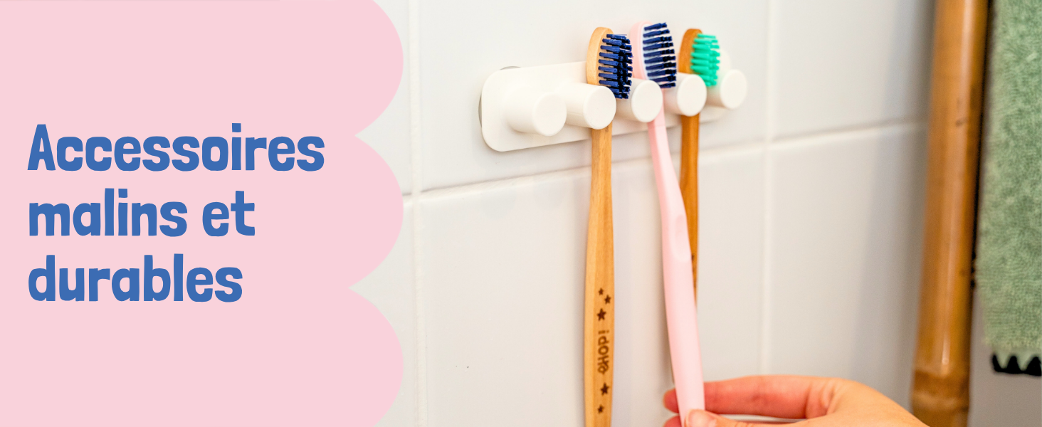 EHOP] Support Mural Ventouse Puissante pour 4 Brosses à Dents | Blanc | Porte-Brosses sans Perçage en Plastique ABS Recyclable | Fabriqué en France | Accessoire Salle de Bain Durable et Design