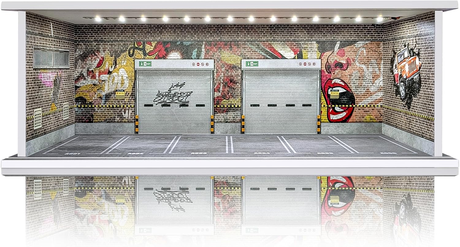 Display Case for Hot Wheels: Stackable Parking Garage for 1/64 Scale Matchbox Toy Car, FoamBoard Storage for Monster Trucks with LED Light and Acrylic Cover, 2025 Upgraded Rocket Bunny