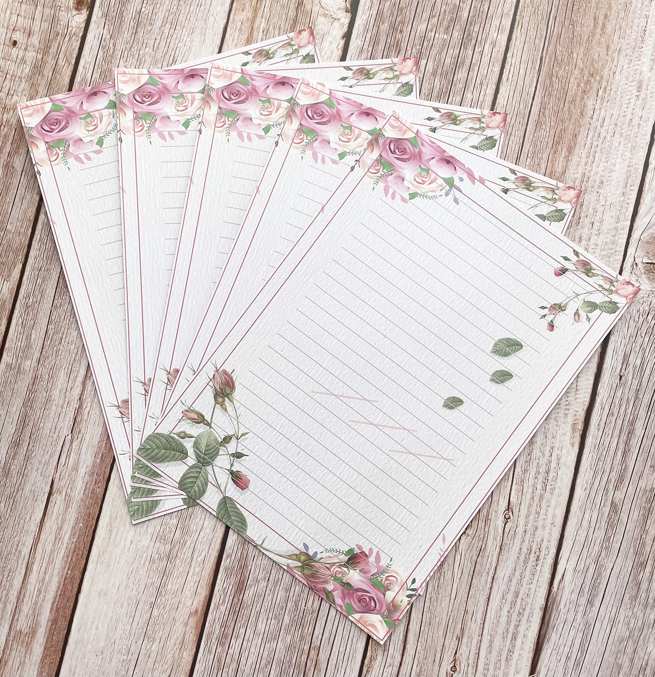 100 papeles de papelería a rayas, hermosos diseños para escribir cartas, notas, invitaciones, manualidades, 5 estilos diferentes (11.7 x 8.25 pulgadas)