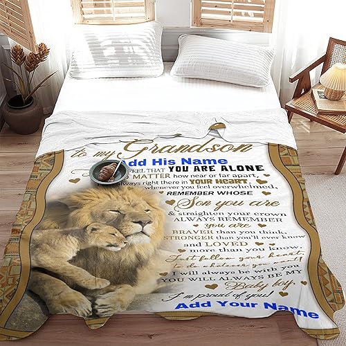 Miniatura 2 de Manta personalizada con nombre de nieto de parte de la abuela y abuelo de 60 x 80 pulgadas, regalo personalizado con nombre de niño, súper suave y