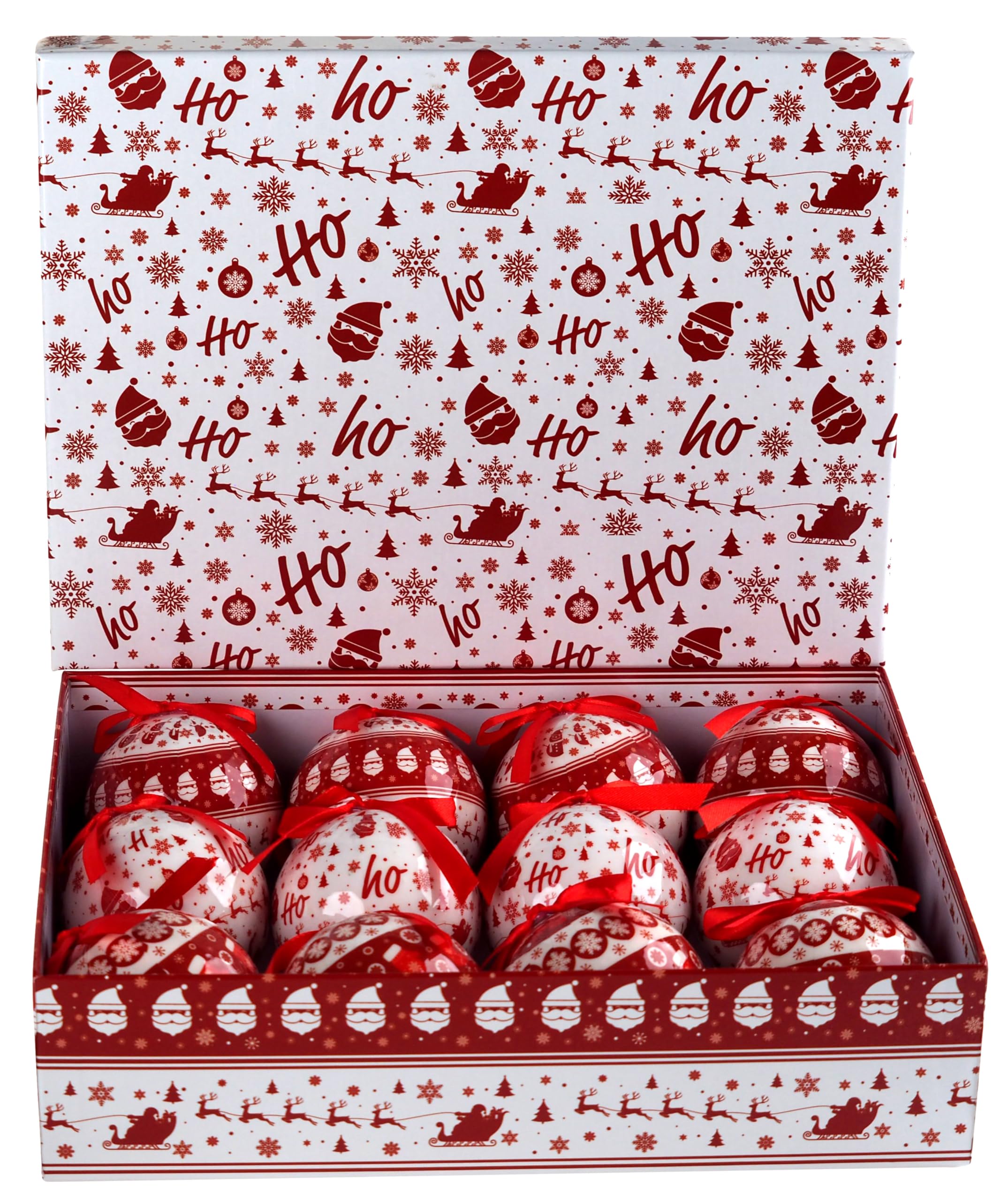 Bwg Red Scandinavian Christmas Baubles - Set Of 12 Plastic Ornaments In Gift Box