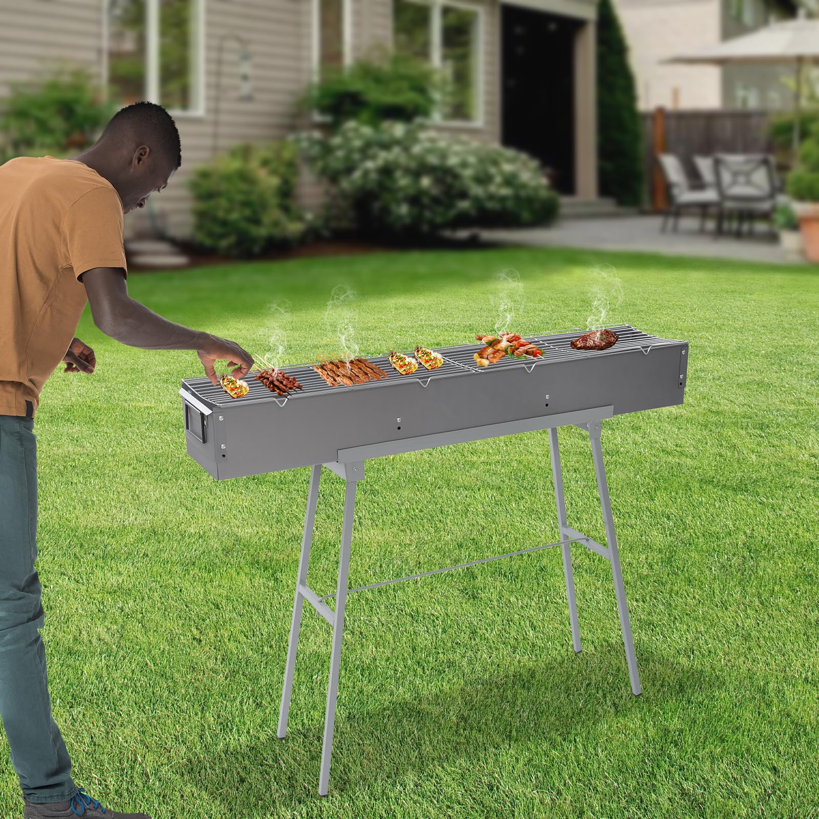Barbecue a carbonella, da campeggio, a carbone, 100 x 18 x 80 cm, portatile, pieghevole, per esterni, terrazza, campeggio, barbecue