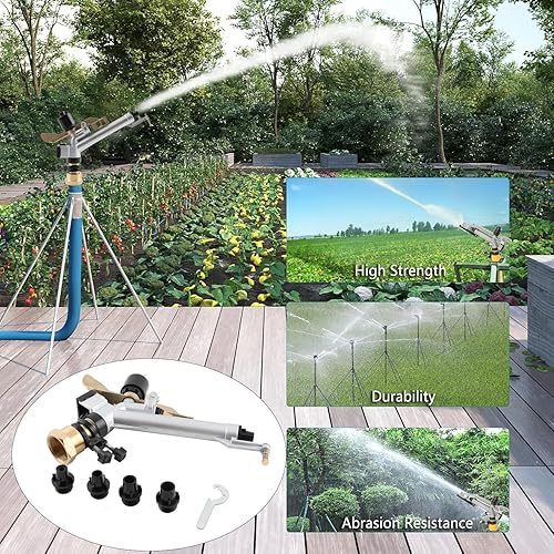 Miniatura 2 de Aspersor de césped, pistola de riego agrícola, rociador de área grande, riego ajustable de 360°, riego giratorio, granja, césped, jardín, riego,