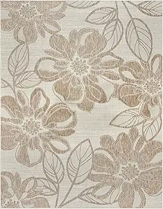 Gertmenian Indoor Outdoor Casual Area Rug - 5x7 Standard, Fade Resistant, Ideal for High Traffic in Living Room, Bedroom, Patio - Woodbury Floral, Beige, 28821