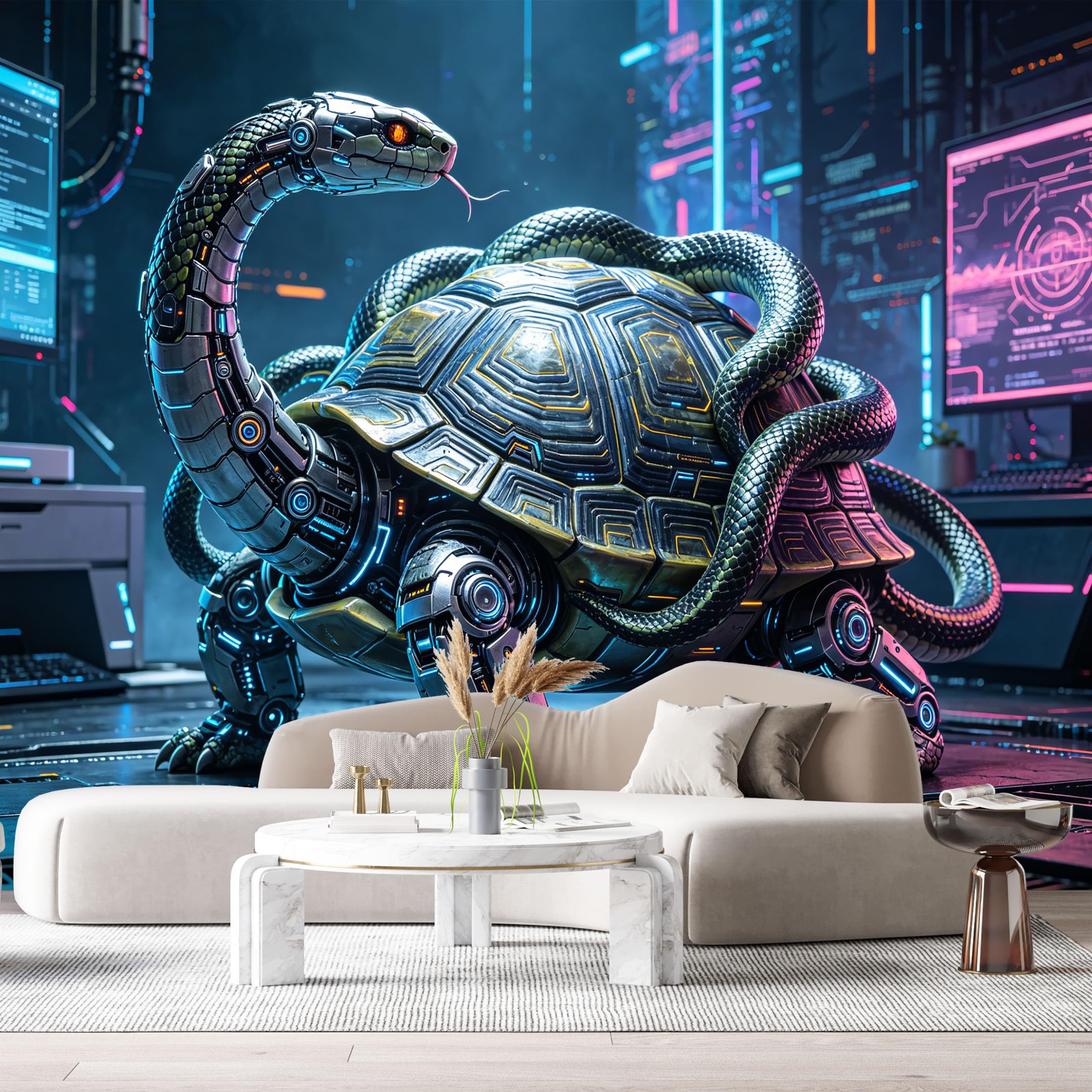 Custom Size Wall Murals Cybernetic Turtle Snake Modern Industrial 3D Trompe Loeil SelfAdhesive Wall Fabric Removable Large Wallpaper for Photo Living Room