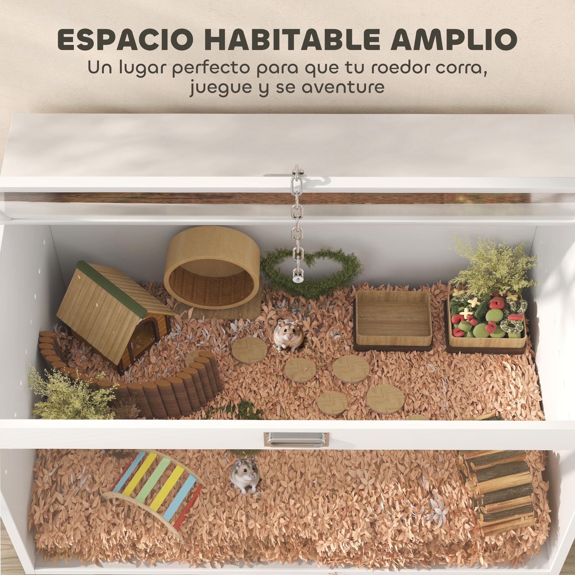 PawHut Jaula para Hámster Tapa Abatible para Jerbos 80x50x50 cm Blanco | Casa para Animales Pequeños, Ventana de Acrílico Transparente, para Hámsteres Enanos