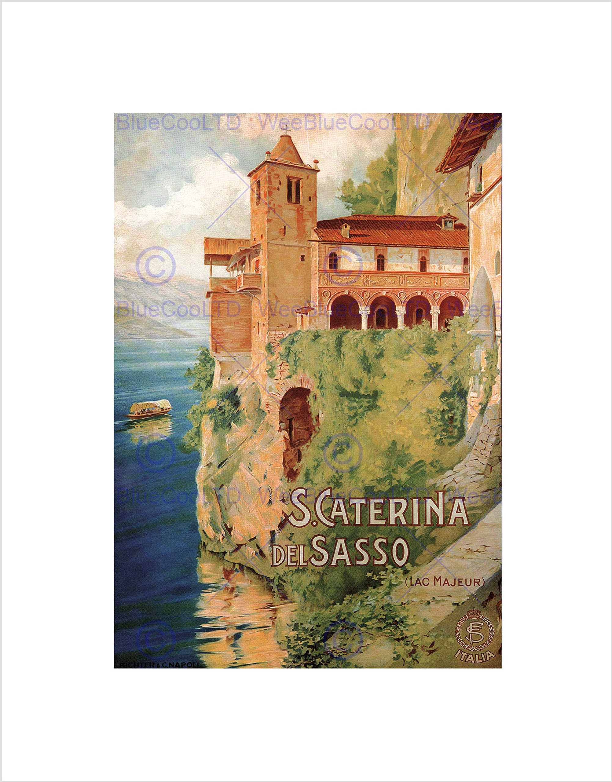 Wee Blue Coo Travel Santa Caterina Del Sasso Lake Maggiore Italy Vintage Art Wall Art Print