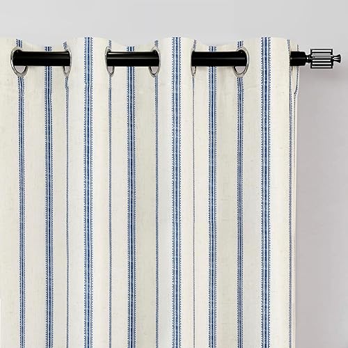 Miniatura 2 de DriftAway Cortinas opacas de mezcla de lino de 84 pulgadas de largo para dormitorio, cortinas de lino con estampado de rayas verticales, con