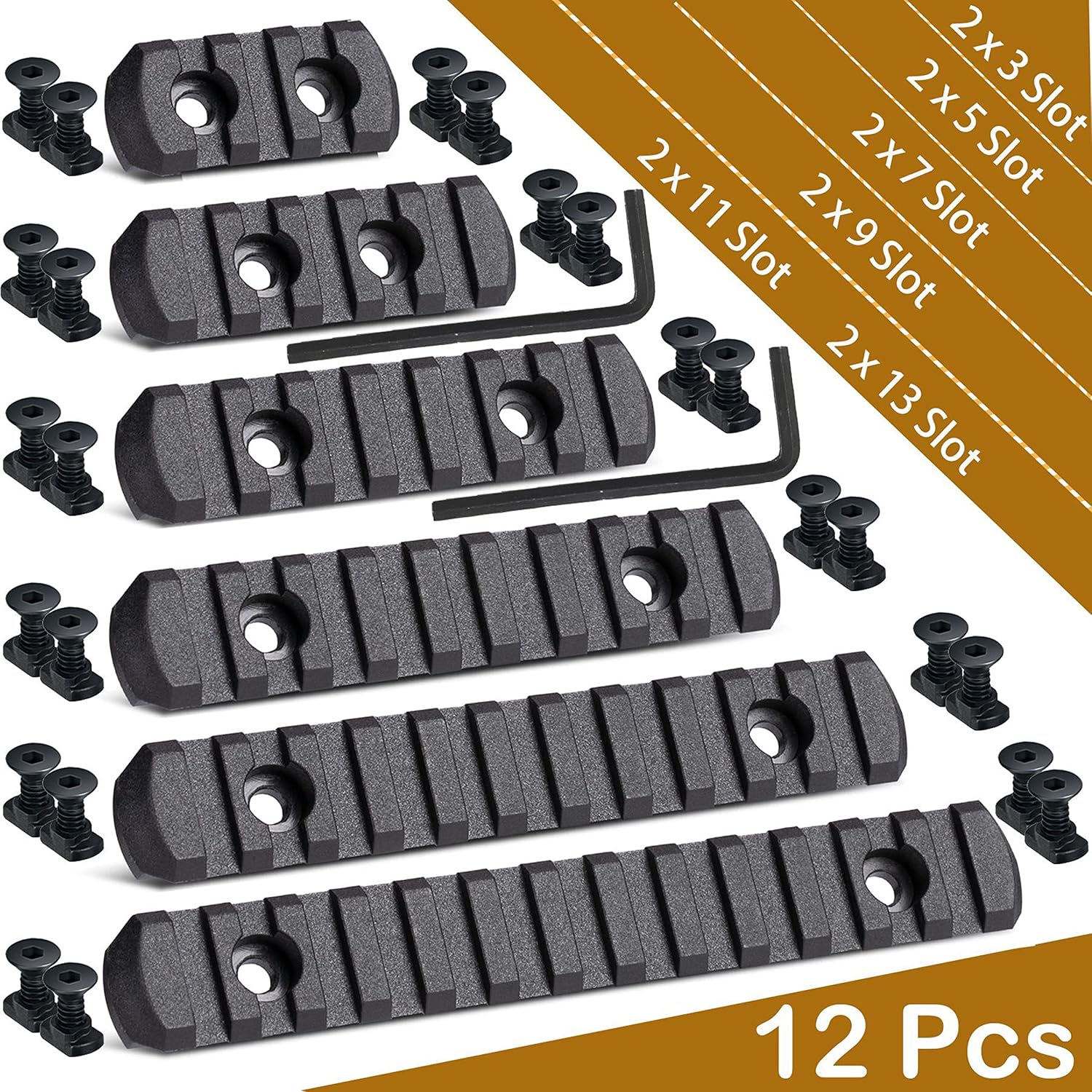 CRUSHUNT 12 Pack Single Picatinny Rail Polymer Black