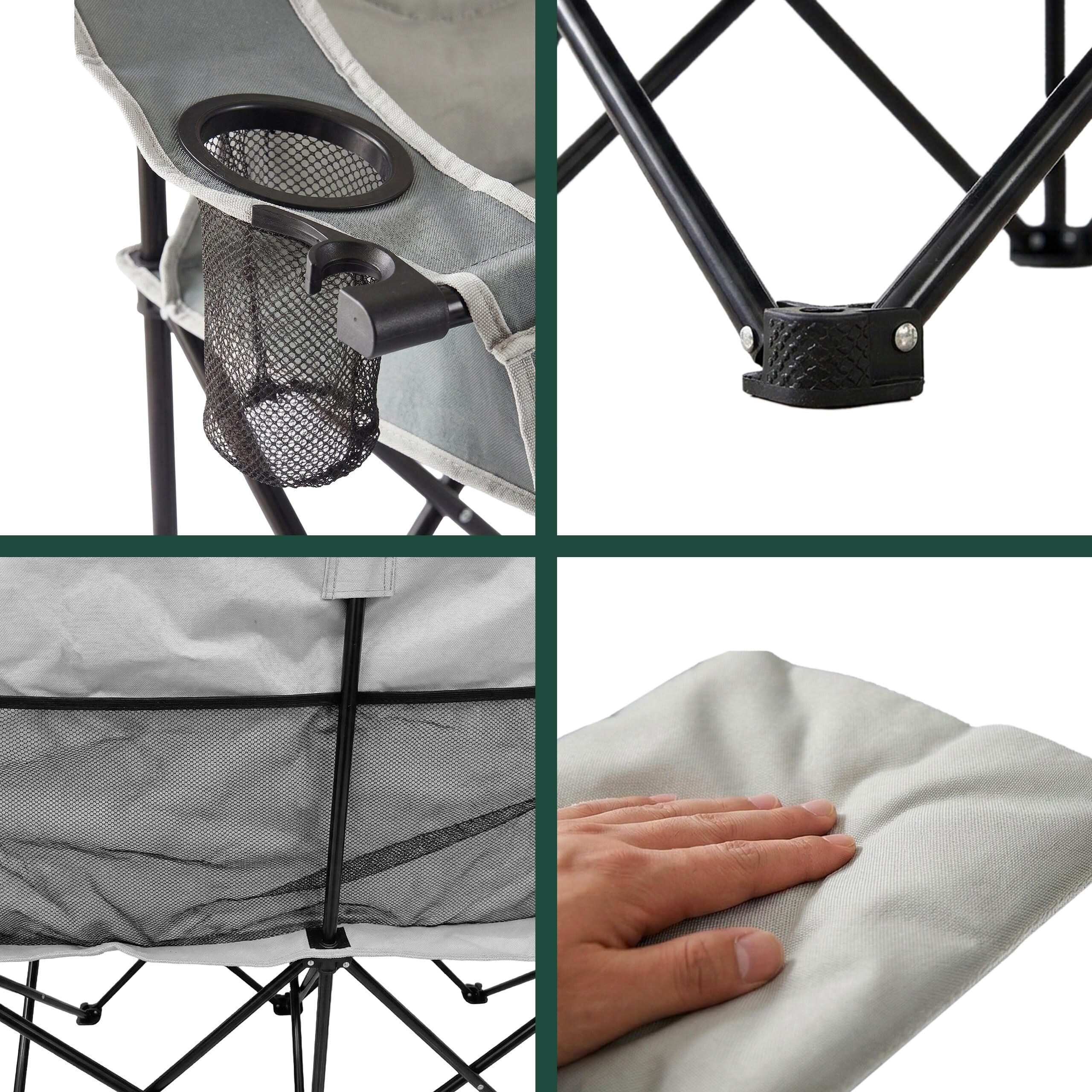 Relaxdays Chaise de Camping Double Pliable, Sac de Transport, Porte-gobelets, 272 kg, Polyester et métal, Gris