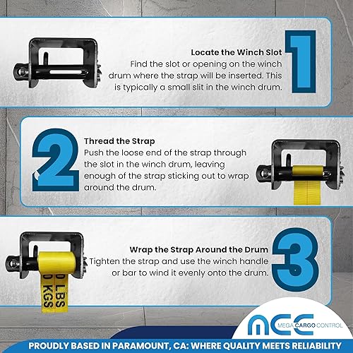 Miniatura 5 de Mega Cargo Control Paquete de 2 cabrestantes de remolque de cama plana soldados combinados, para correa de cabrestante de 2 a 4 pulgadas, camión,