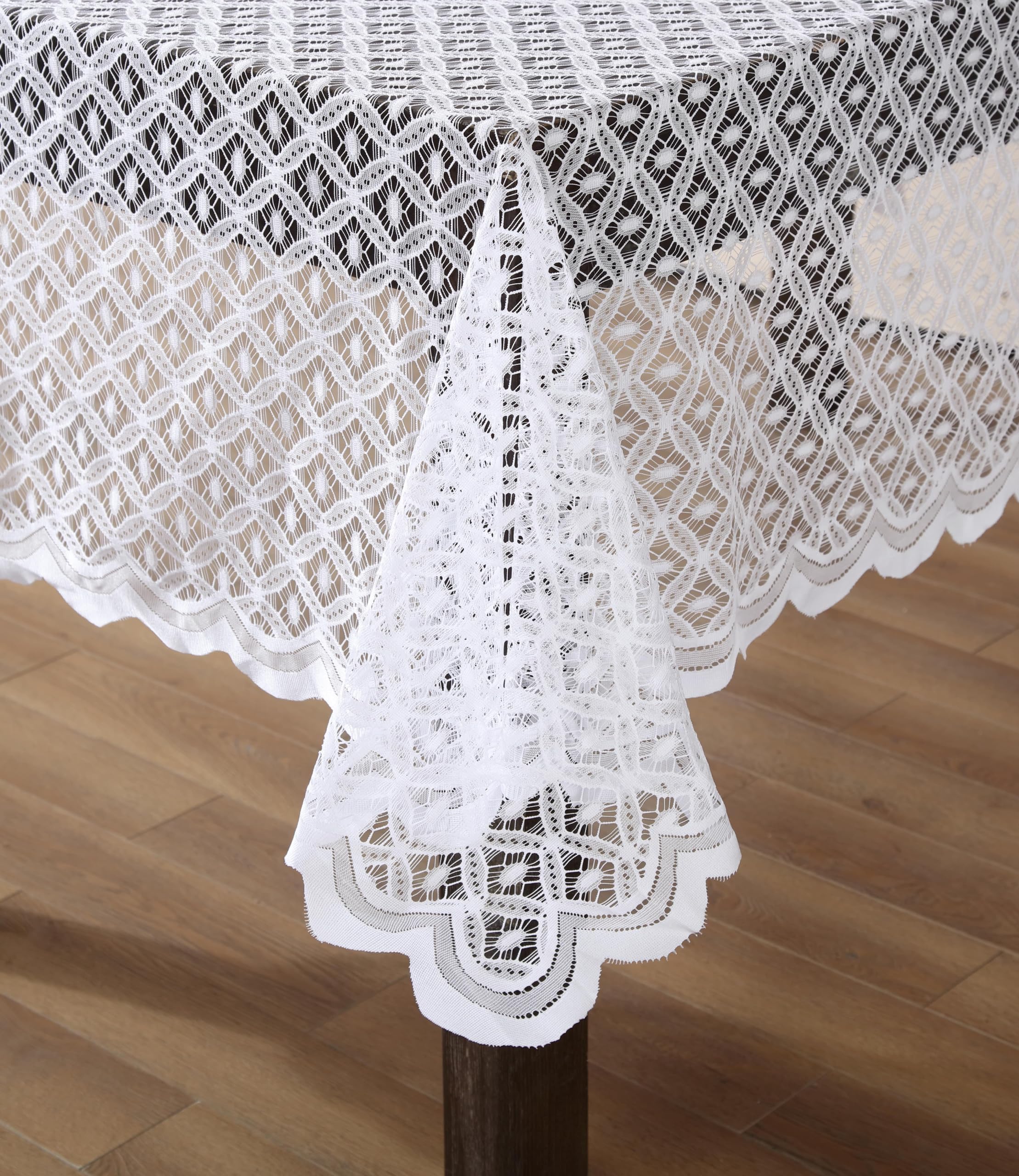 HLC.ME Sedona Spitzenstoff-Tischdecke, Spitzentischdecke für rechteckige Tische, knitterfrei, gemustert, gewellt (60B x 104L, Weiß)
