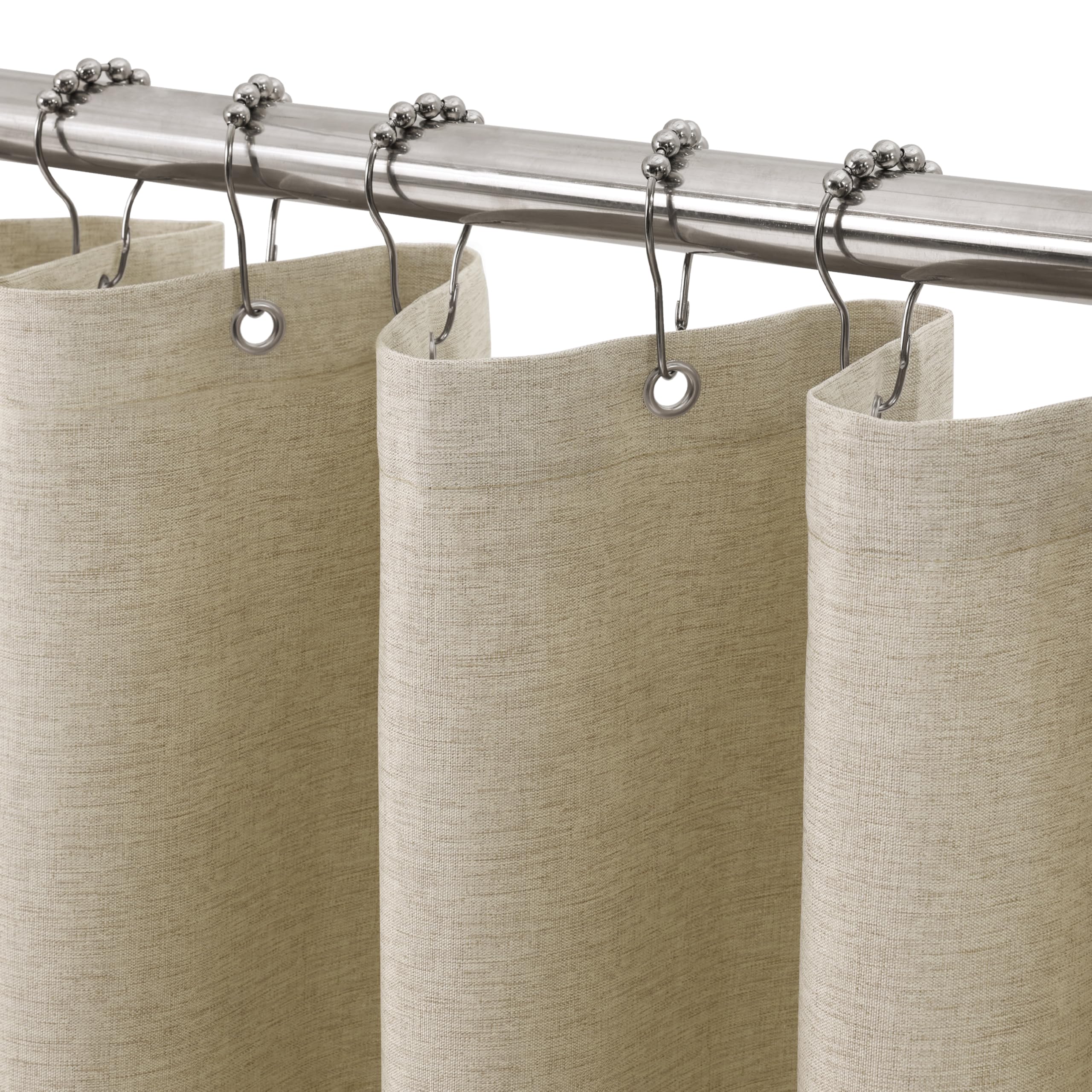VANZAVANZU Duschvorhang mit Metall Duschvorhangringe Stoff Textil Badewannenvorhang Anti Schimmel Bad Vorhang Set Wasserdicht Badewanne Vorhang Schwerer Shower Curtain Badezimmer