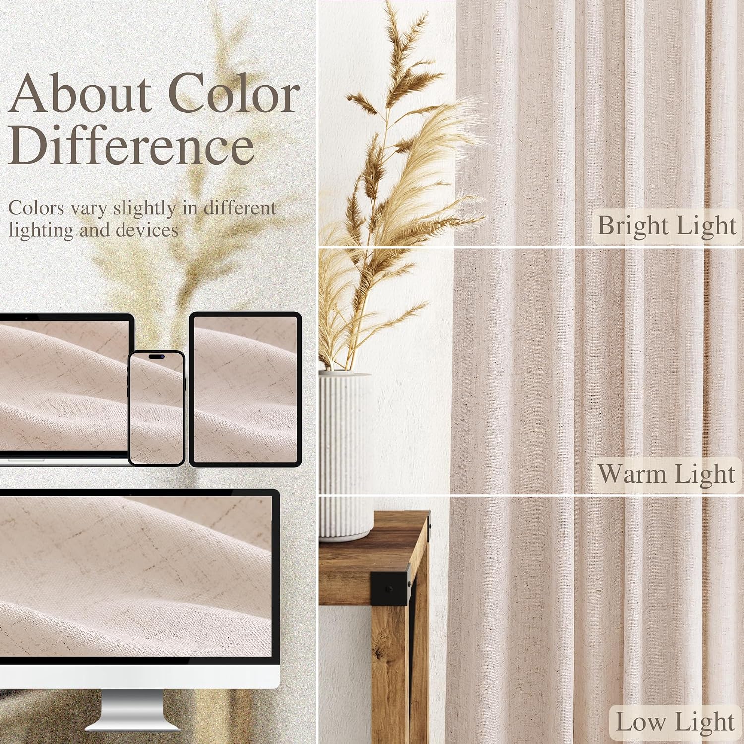 Nanspring Natural White Linen Curtains 84 Inch Length for Living Room Burlap Light Filtering Semi Sheer Curtain Back Tab Neutral Farmhouse Privacy Drapes for Bedroom Office 52x84, 2 Panels thumbnail