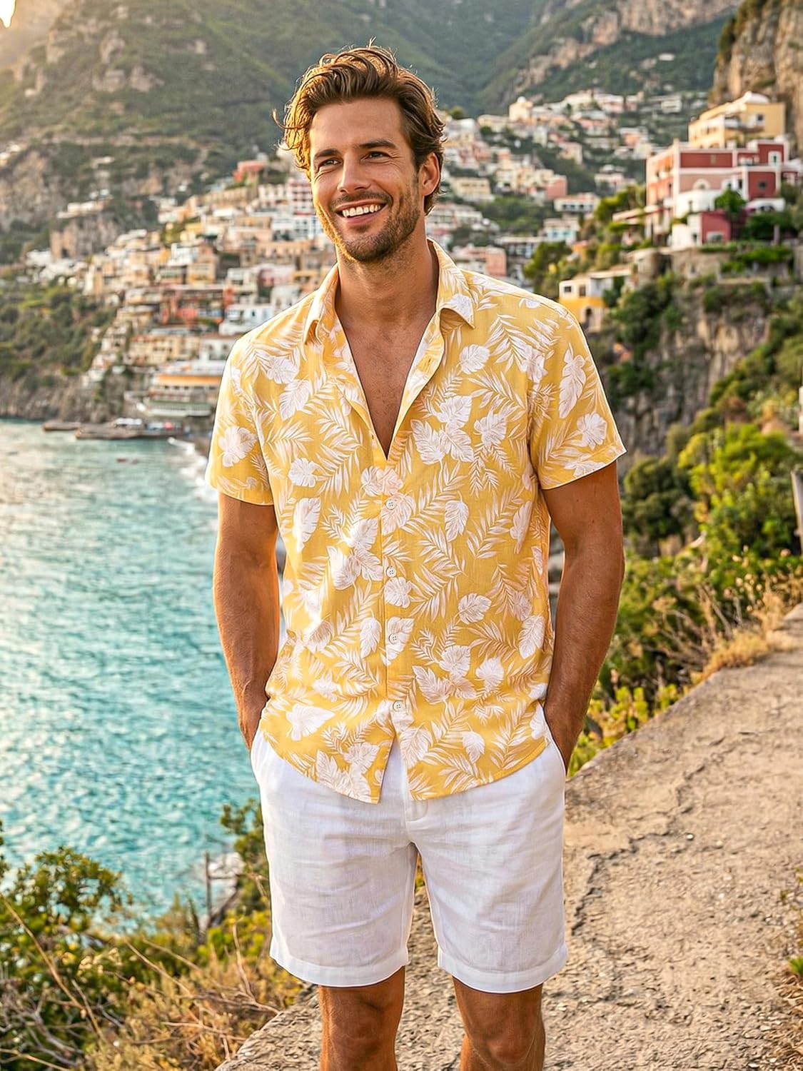 Mens Hawaiian Shirt Short Sleeve Button Down Cotton Floral Shirts Casual Tropical Beach Summer Shirts