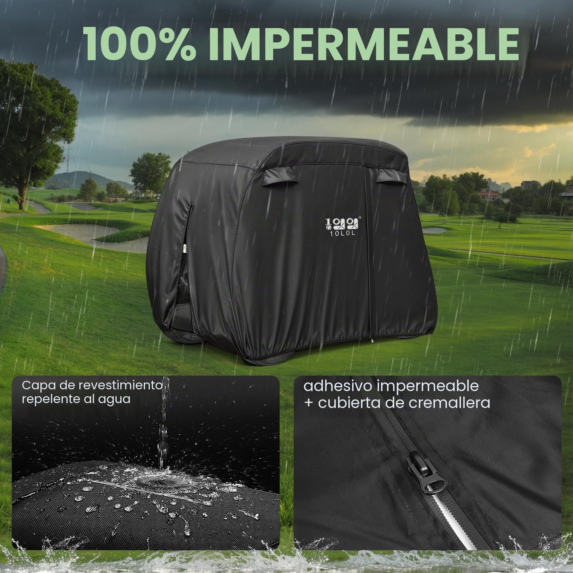 10L0L Funda para Carrito de Golf para Yamaha/EZGO/Club Car 4 pasajeros, Carcasa de poliéster Resistente al Agua 400D con 3 Puertas con Cremallera, Resistente al Viento, Color Negro