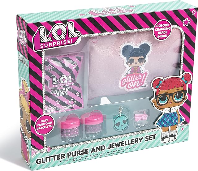 LOL Surprise! Glitter Purse & Jewellery Set for Girls  LOL Make Your Own Jewellery Set Includes LOL Glitter Purse, Beads, Charm and LOL Surprise Bag