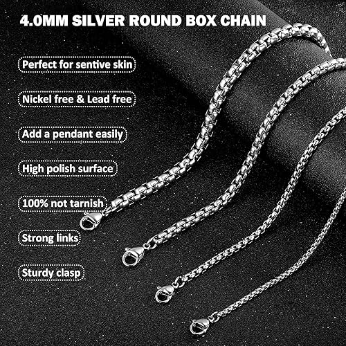 Miniatura 2 de Collar de cadena redonda de 230.157 in para hombre, cadena Rolo para hombres y mujeres, 18, 20, 22, 24, 26 pulgadas de longitud, acero inoxidable