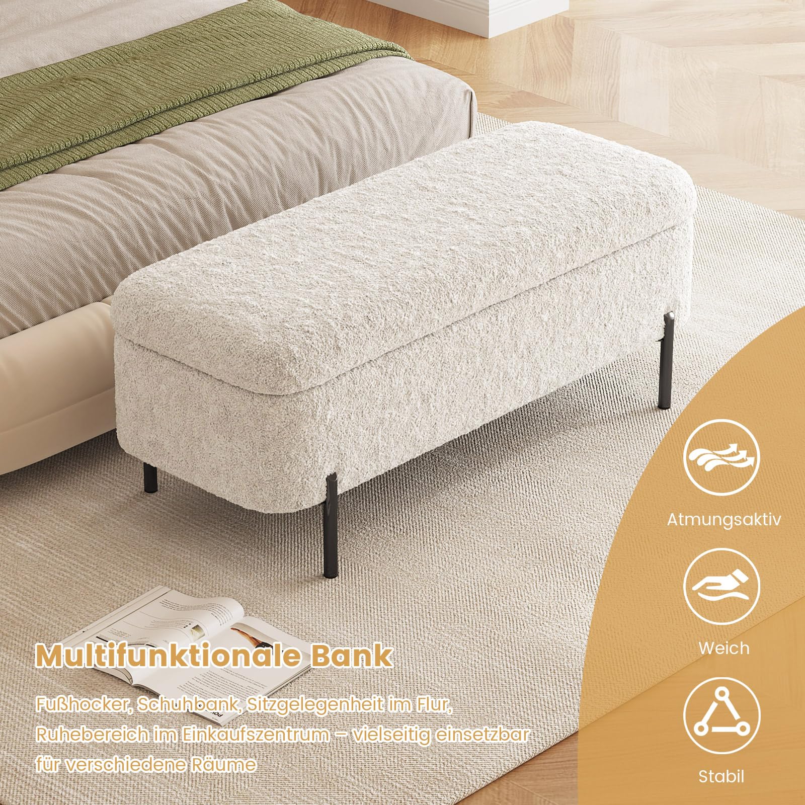 Guyii Banco de cama con espacio de almacenamiento, banco tapizado para dormitorio, banco de almacenamiento elegante para cama, banco de almacenamiento con cojines, cofre moderno para salón y pasillo