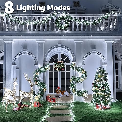 Miniatura 3 de 600 luces LED blancas de Navidad de 196 pies, temporizador y función de memoria, 8 modos de luces de Navidad enchufables para árbol de Navidad,