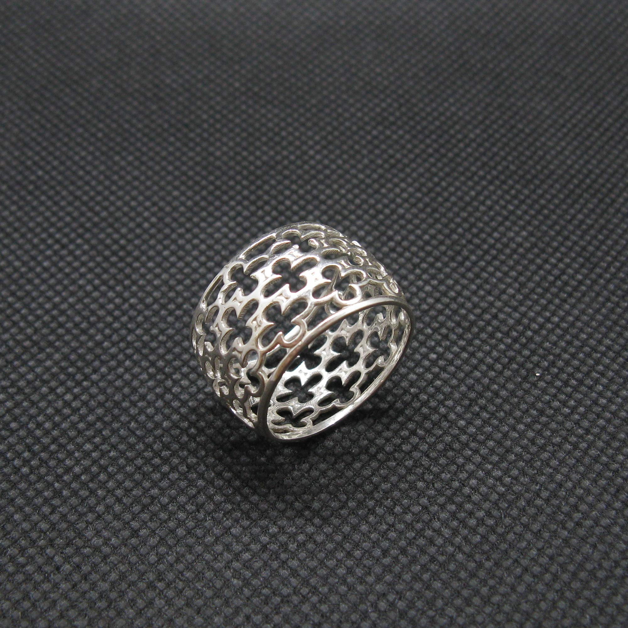 Anello in Argento Sterling Con Fascia a Fiore Largo 14mm Solido Marchiato 925