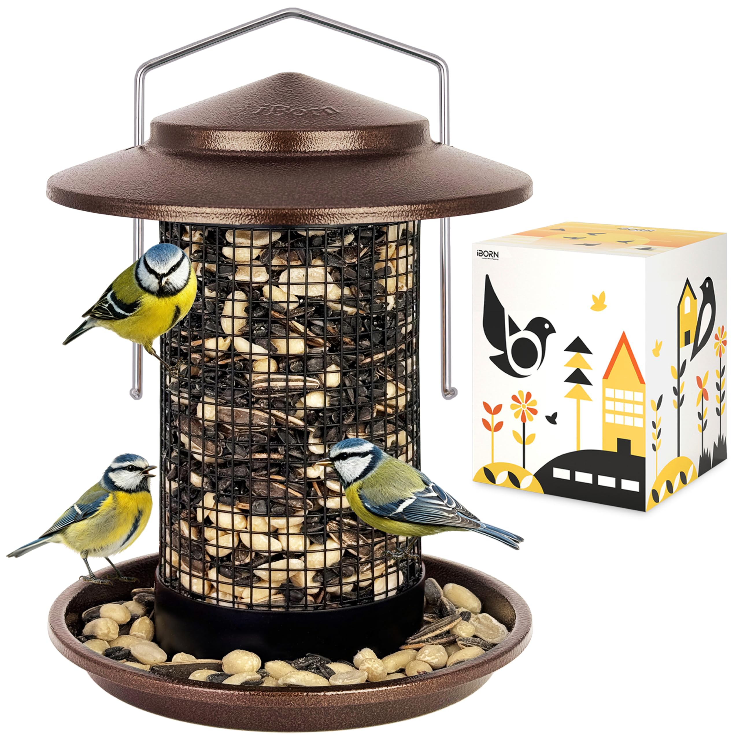 Metal Peanut Bird Feeder for Outdoors, Chew Resistant, 2.2lbs, 1Pk, COFFEE