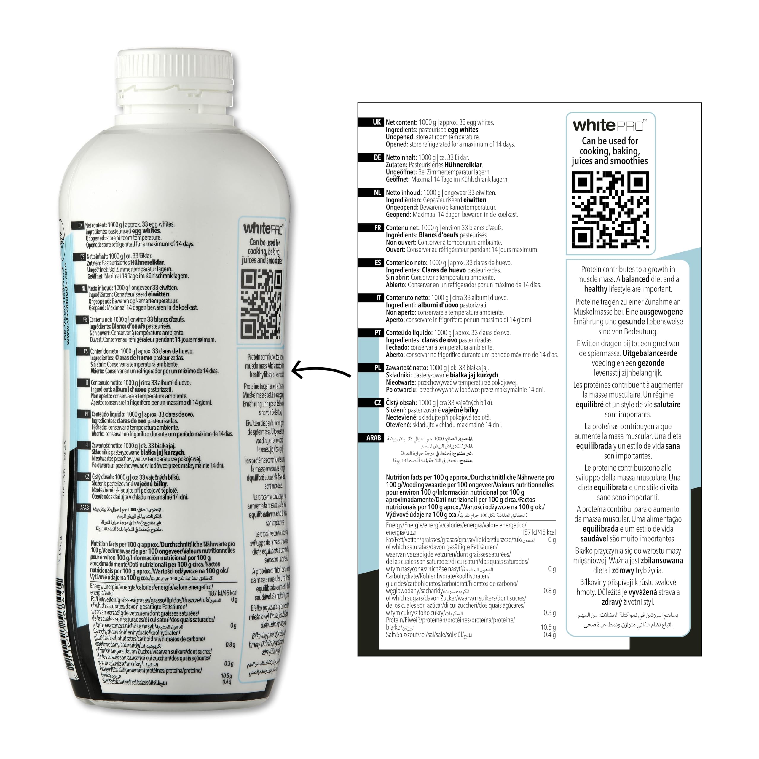 DAVA whitePRO™ Flüssiges Eiklar 6x 1kg Flaschen – 105 g reines Eiweiß pro Flasche DAVA whitePRO Barn Egg Whites 1 kg