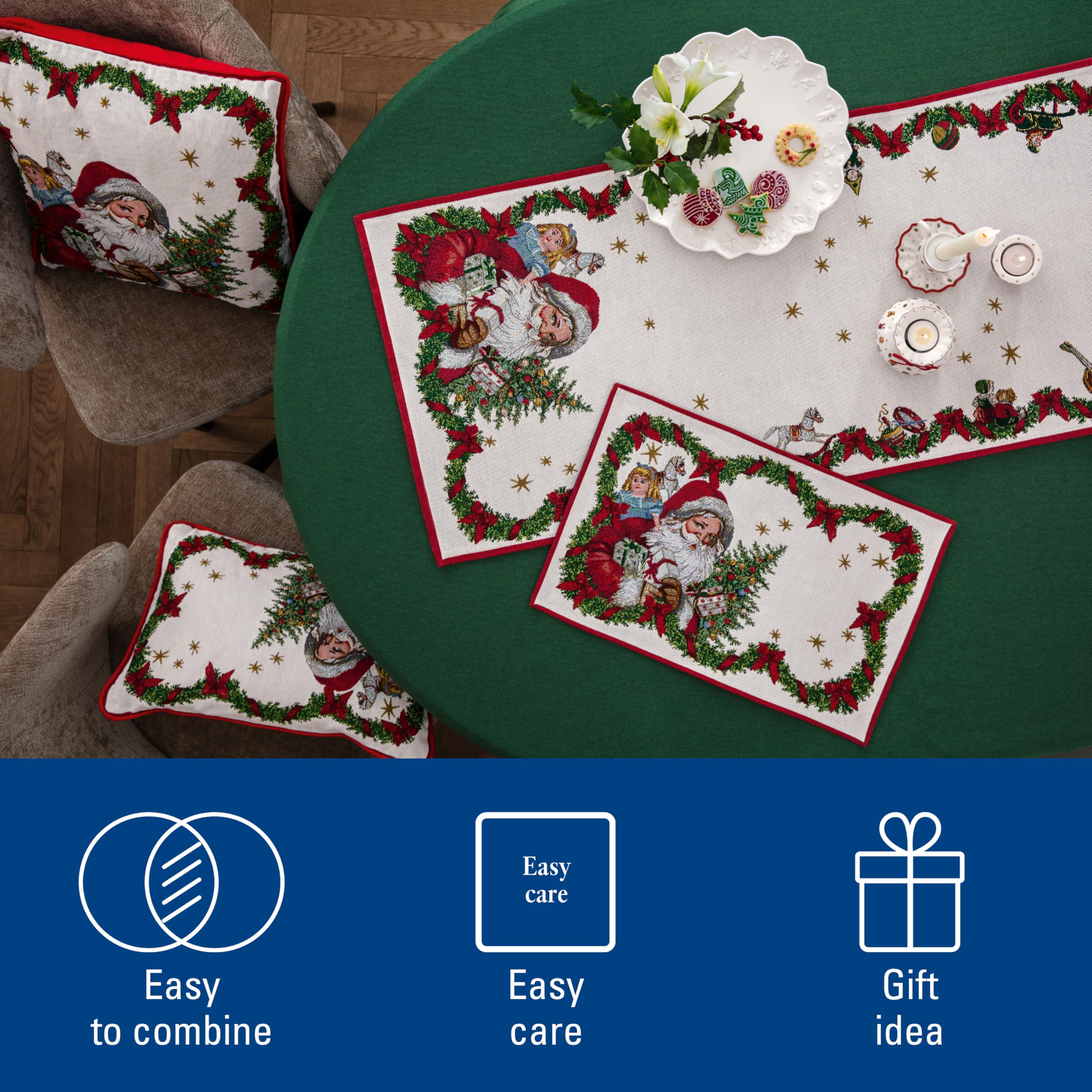 Villeroy & Boch – Toy's Fantasy Gobelin bieżnik XL, 49 x 143 cm, bieżnik na stół z motywem świątecznym Świętego Mikołaja wykonany z bawełny i poliestru, kolorowy, duży, można prać w pralce