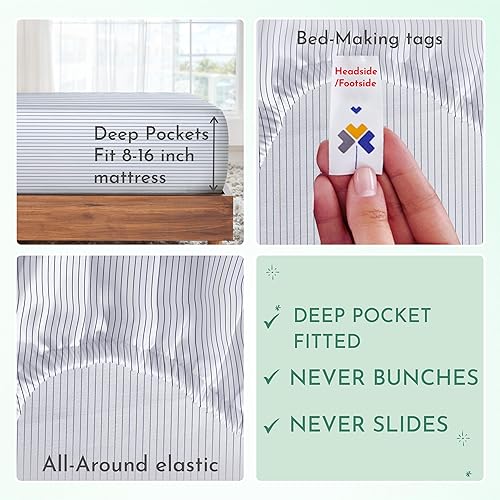 Vista 70 de California Design Den Juego de sábanas de 100% tejido de satén de algodón de 600 hilos, esquinas profundas, suaves, lavanda, tamaño King California