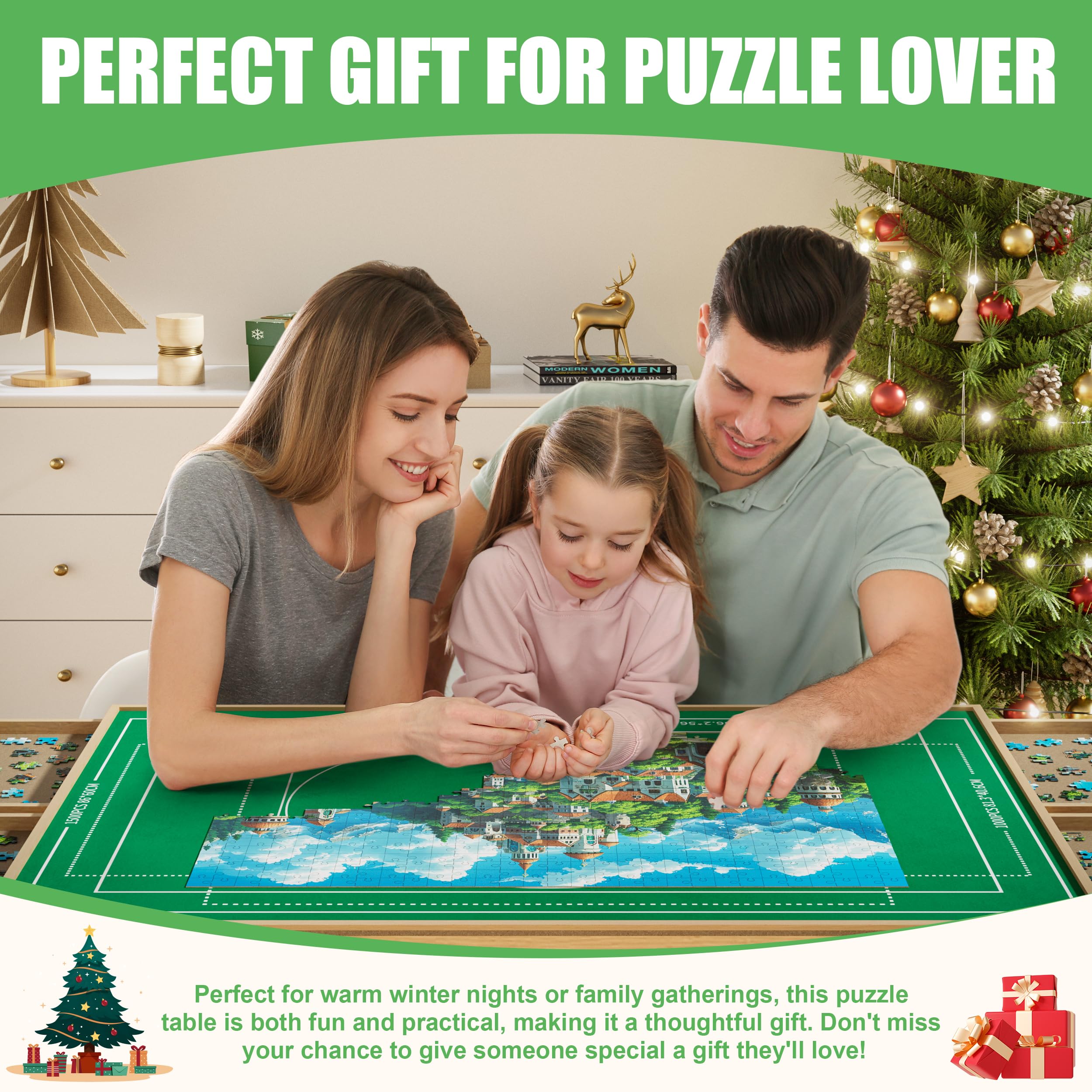 BittPicc Table de puzzle avec pieds et 4 tiroirs pour 1500 pièces